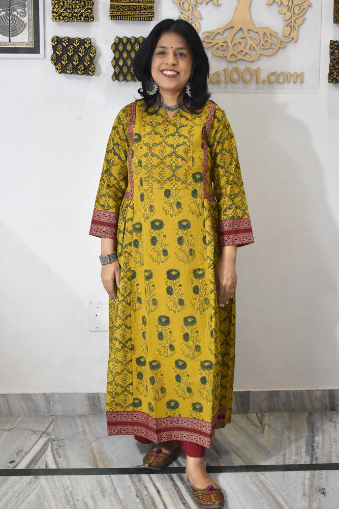 Designer Hand Block Printed Ajrakh cotton Kurta / Dress - Size 38 to 44 ( all sizes)
