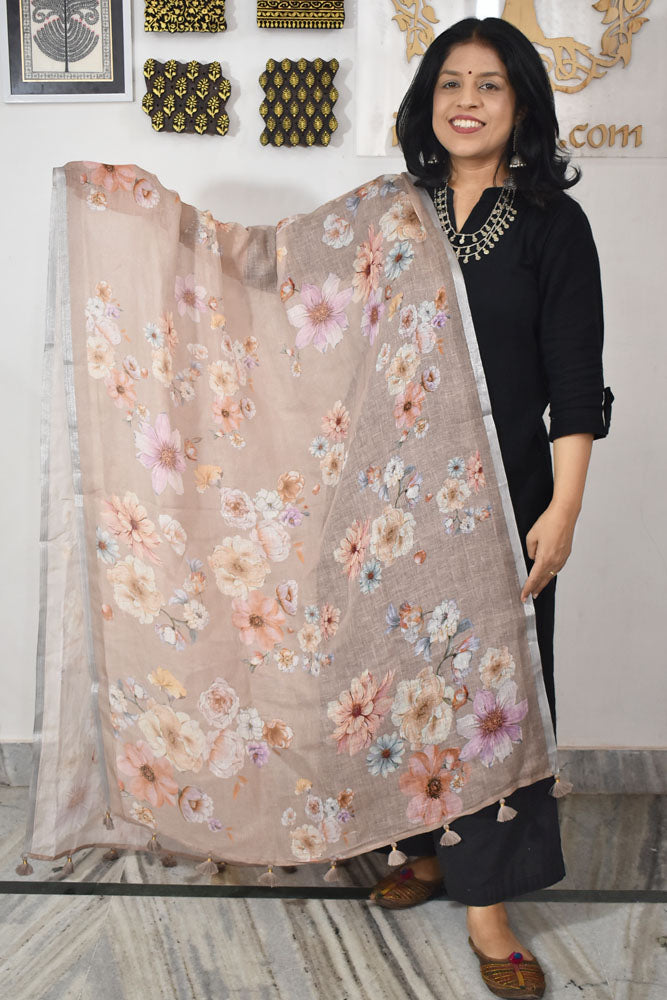 Elegant Digital Print Pure Linen dupatta