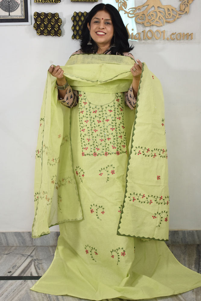 Elegant Kota Kurta & Dupatta set with Hand done Heavy Phool patti work & Cotton Bottom