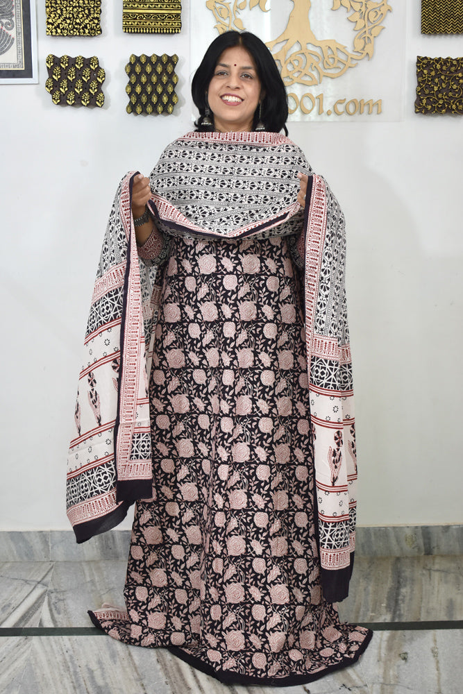 Bagh Hand Block Printed unstitched 3 pc Cotton suit fabric from MP