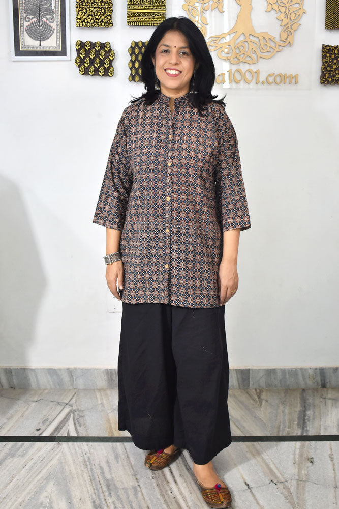 Beautiful Hand Block Printed Ajrakh cotton Short kurta, Size 38 to 44 ( all sizes)