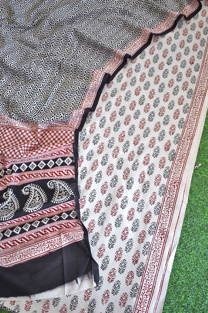 Bagh Hand Block Printed unstitched 3 pc Cotton suit fabric from MP