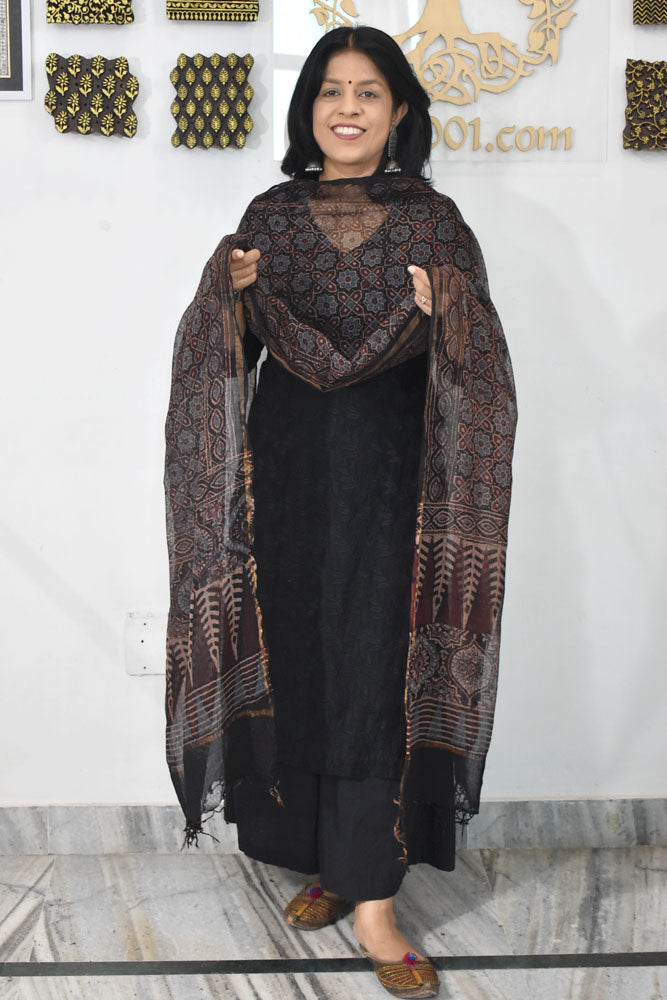 Beautiful Ajrakh Hand Block Printed Kota Dupatta