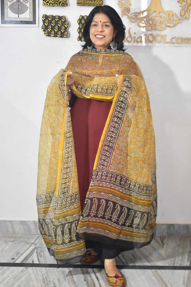 Hand Block Printed Kota Doria Cotton Dupatta