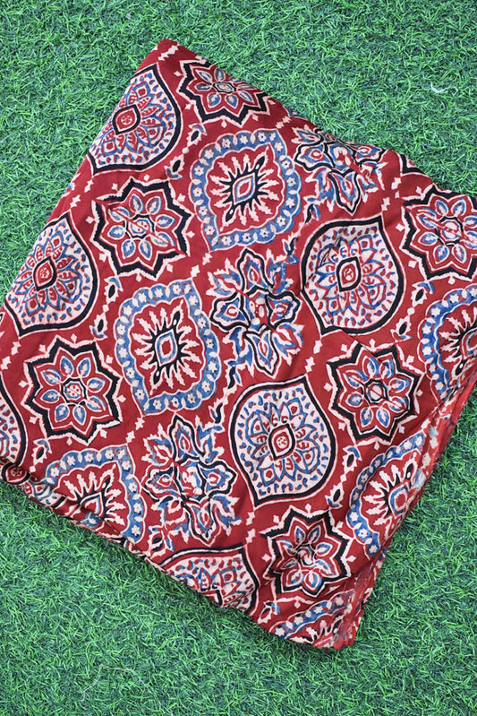 Beautiful Modal Silk Ajrakh Hand Block Print Fabric - 2.5 mtrs cut