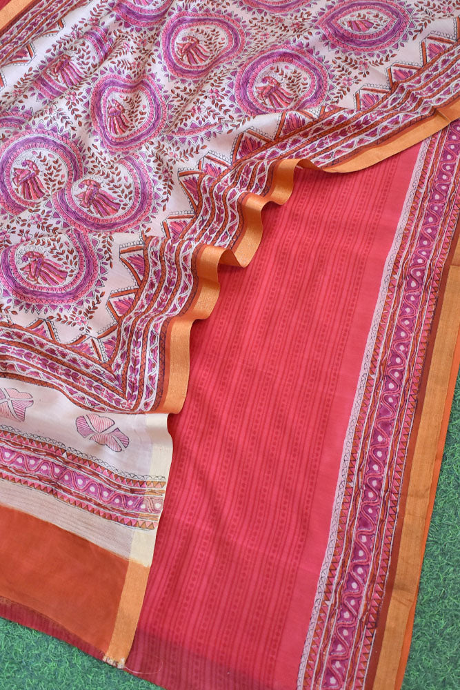 Beautiful Hand Block Printed Maheshwari Kurta with Hand Painted Kalamkari Dupatta & Cotton Bottom