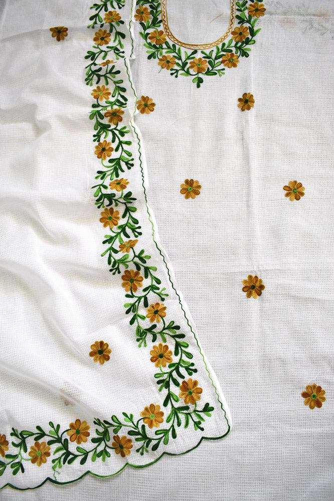 Elegant Kota Unstitched Kurta & Dupatta set with Aari work