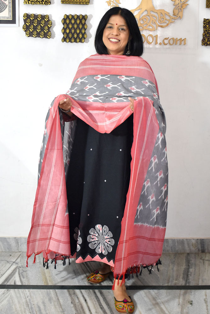 Beautiful Ikkat Patch Work Cotton kurta with Pochampally Ikkat Dupatta & Cotton Bottom - 3 pc set