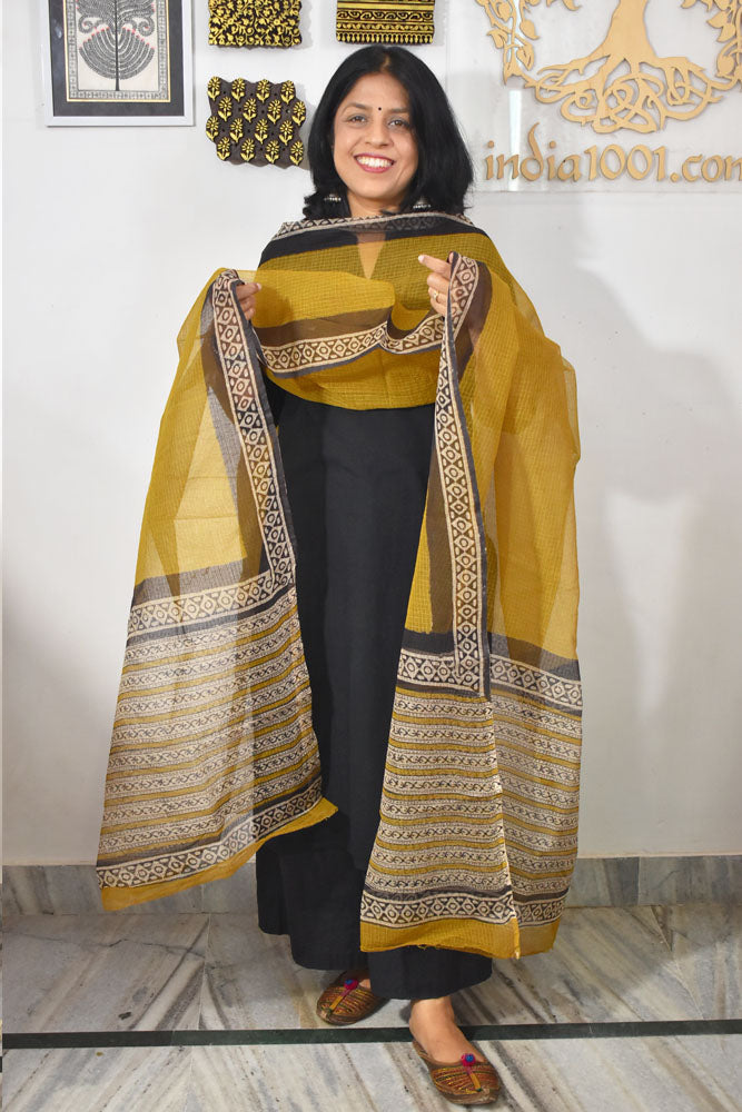 Hand Block Printed Kota Doria Cotton Dupatta