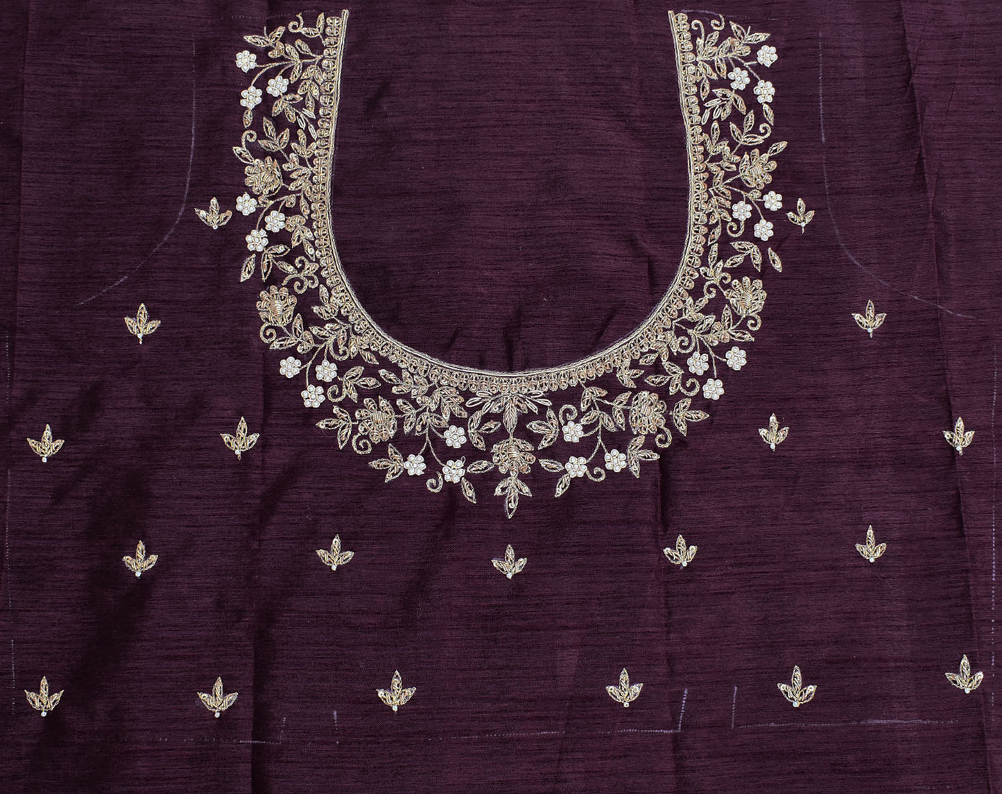 Intricate & Detailed Hand Zardozi, DaBka, Aari , Pearl & Sequin work Blouse Fabric on Art Silk Fabric