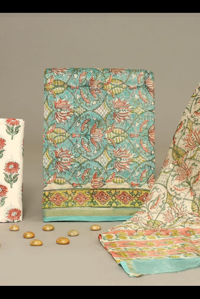 Beautiful Hand Block Printed Chanderi unstitched suit fabric