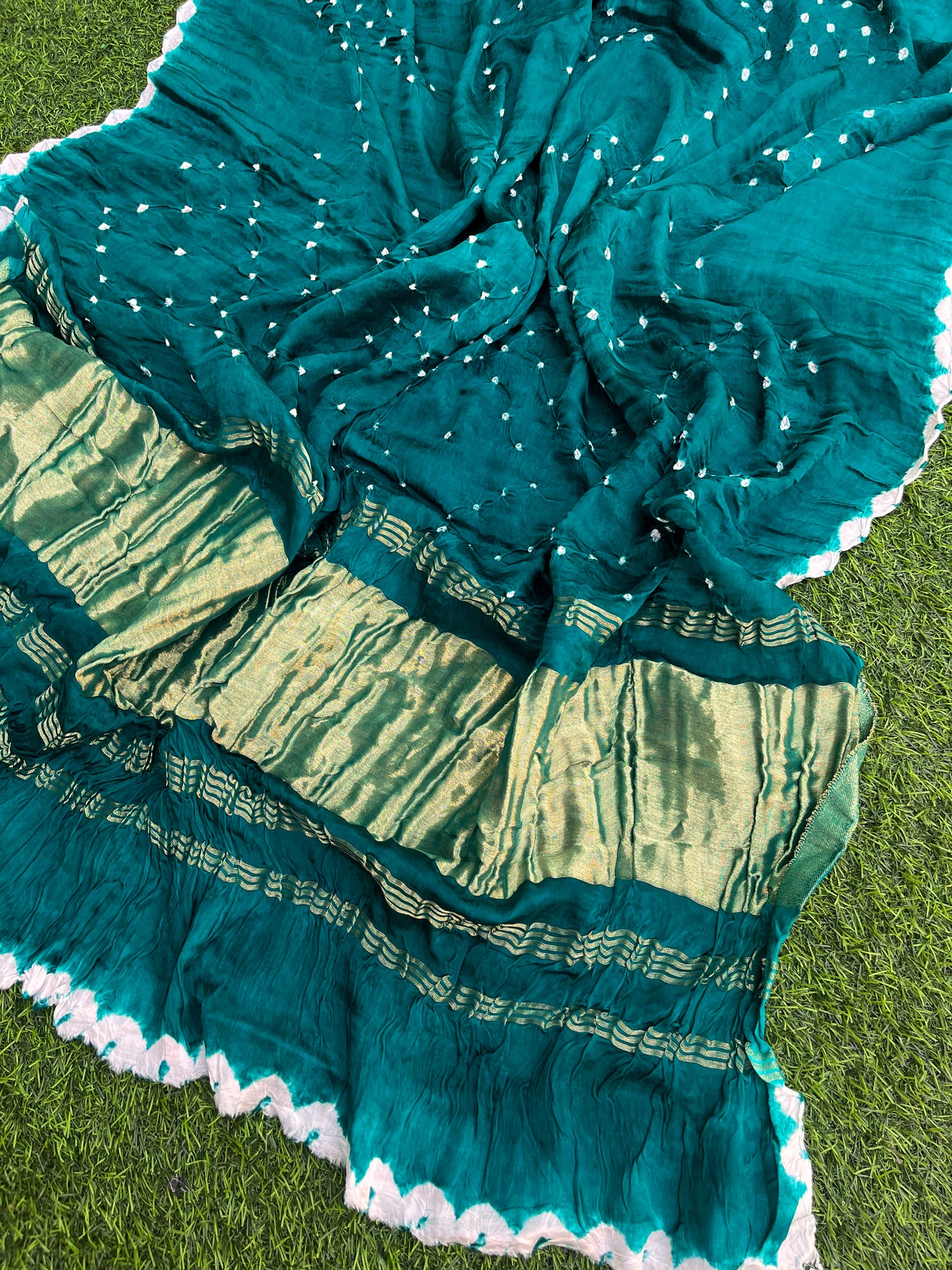 Beautiful Hand Crafted Bandhani Modal Silk Dupatta with Tissue Lagdi patta palla