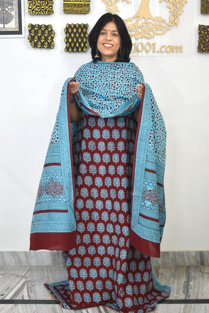 Bagh Hand Block Printed unstitched 3 pc Cotton suit fabric from MP