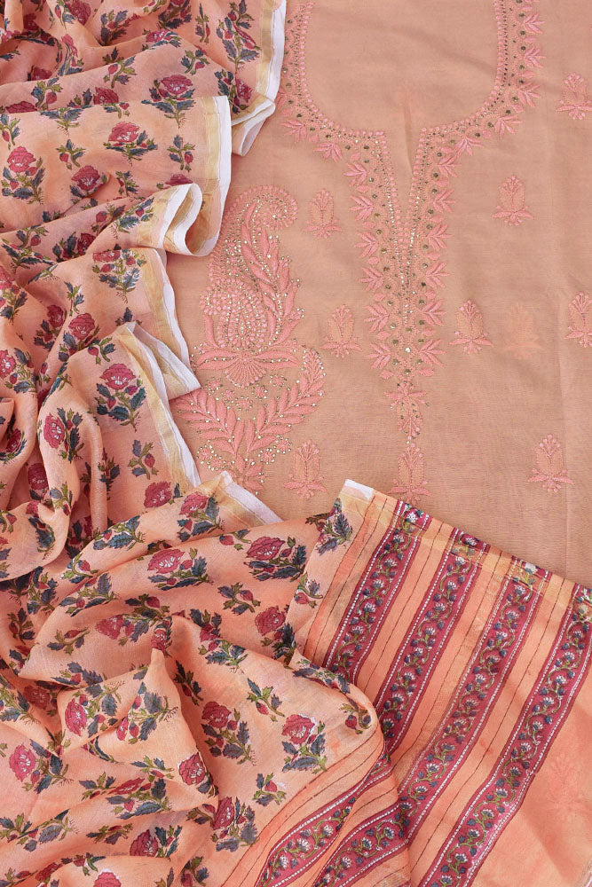 Beautiful Sanganer Block Print Chanderi dupatta with Chanderi Chikankari & Muqaish Work Kurta