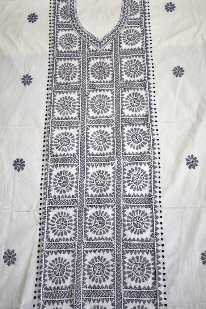 Hand Embroidered Kantha work cotton kurta fabric