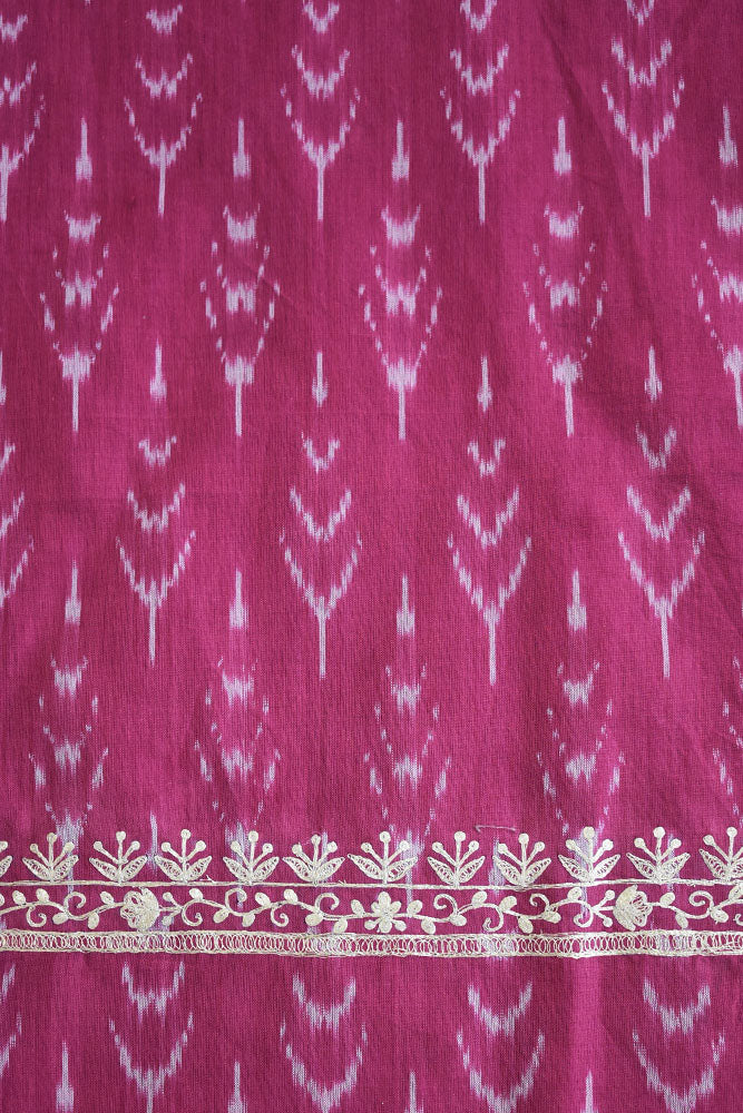 HandWoven Mercerized ikkat cotton fabric with embroidery