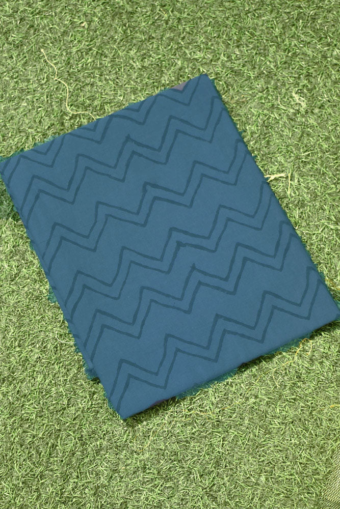 Designer Cotton Unstitched Suit Fabric with Embroidery, Bagru Block print patch & Chiffon dupatta