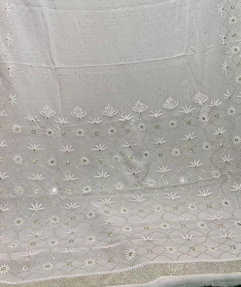 Very Beautiful Soft Viscose Georgette saree with Intricate Hand Chikankari & Muqaish work (with blouse piece in the same fabric)