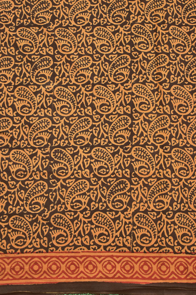 Bagh Hand Block Printed unstitched 3 pc Cotton suit fabric with Kutch Mirror Work