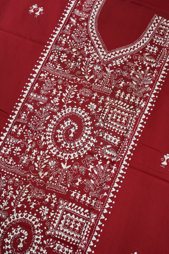 Hand Embroidered Kantha work cotton fabric - (Length 2.8 mtrs ) no.3