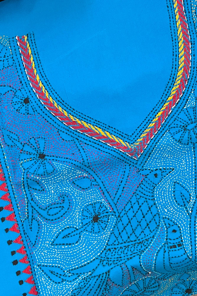 Hand Embroidered Nakshi Kantha work cotton fabric - (Length 2.8 mtrs, )