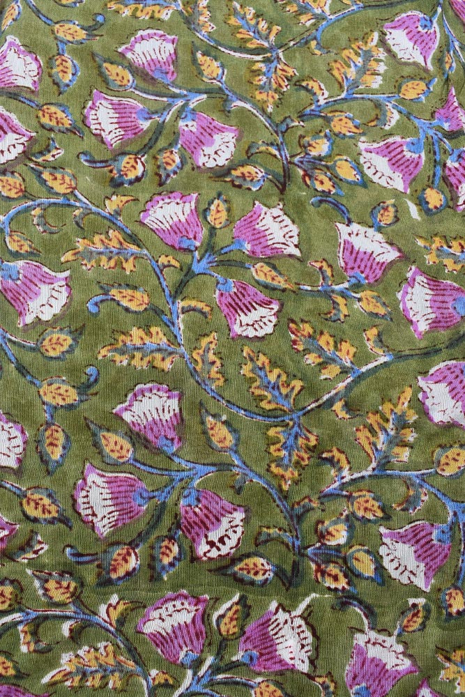 Elegant & Fine Sanganer Hand Block Printed Chanderi silk Cotton Running Fabric ( 2.5 mtr cut)