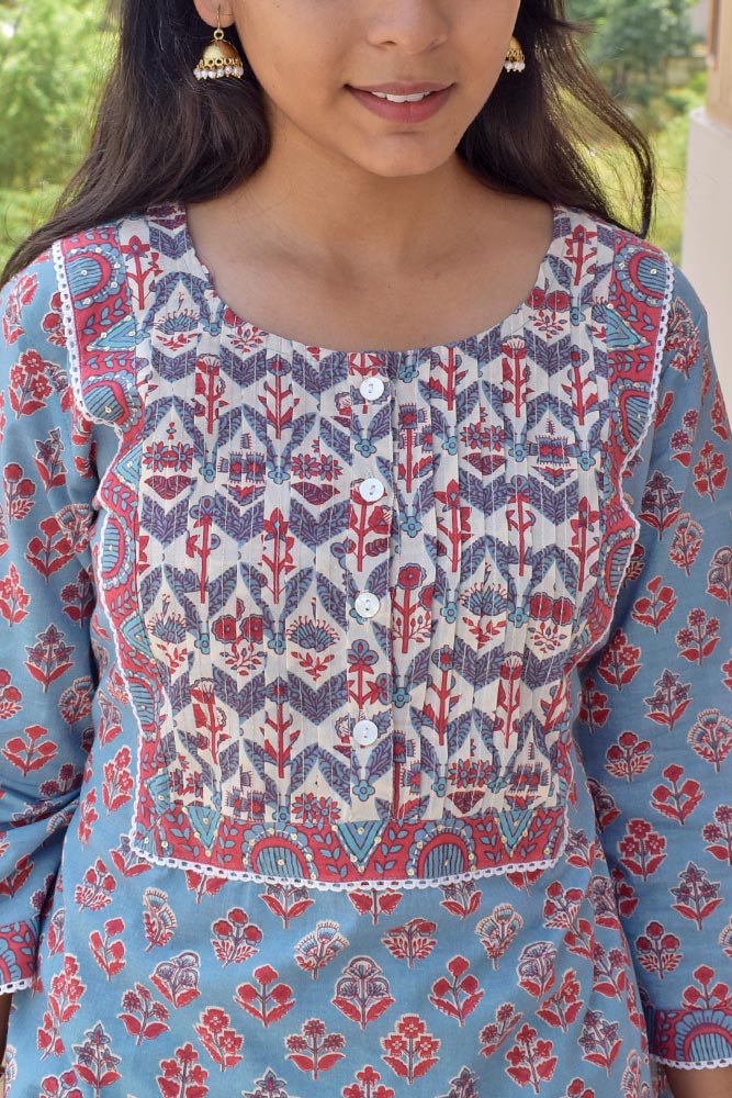 Soft Cotton Kurta and pant set with Embroidery & Lace details -Size 36, 38