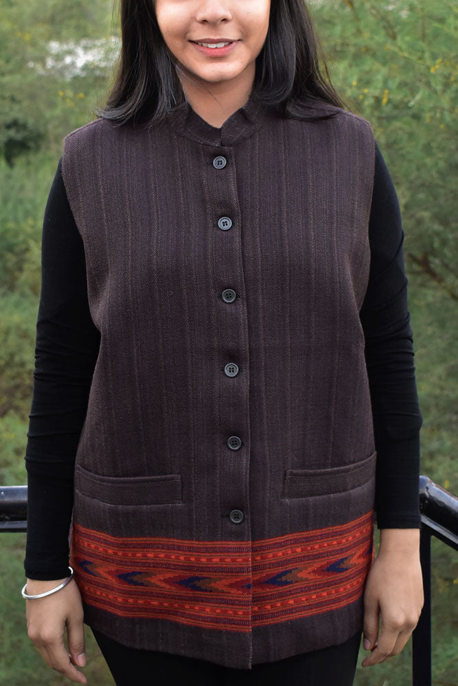 Handwoven Himalayan Wool Jacket with Satin silk inner lining - size 38, 40