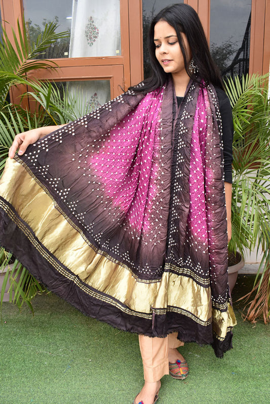 Beautiful Hand Crafted Bandhani Modal Silk Dupatta with Tissue palla