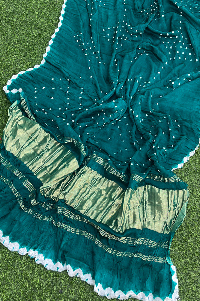 Beautiful Hand Crafted Bandhani Modal Silk Dupatta with Tissue Lagdi patta palla