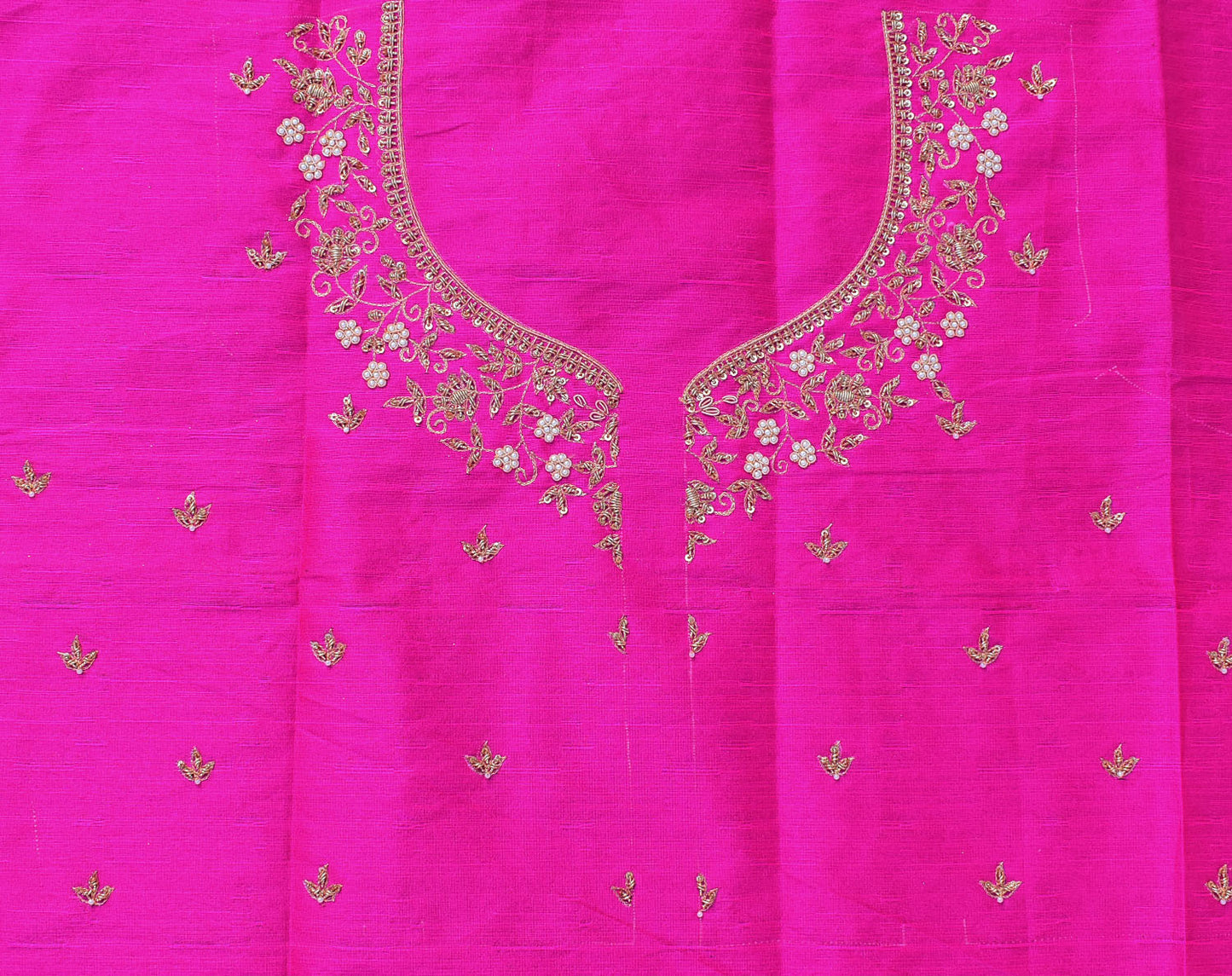 Intricate & Detailed Hand Zardozi, DaBka, Aari , Pearl & Sequin work Blouse Fabric on Art Silk Fabric