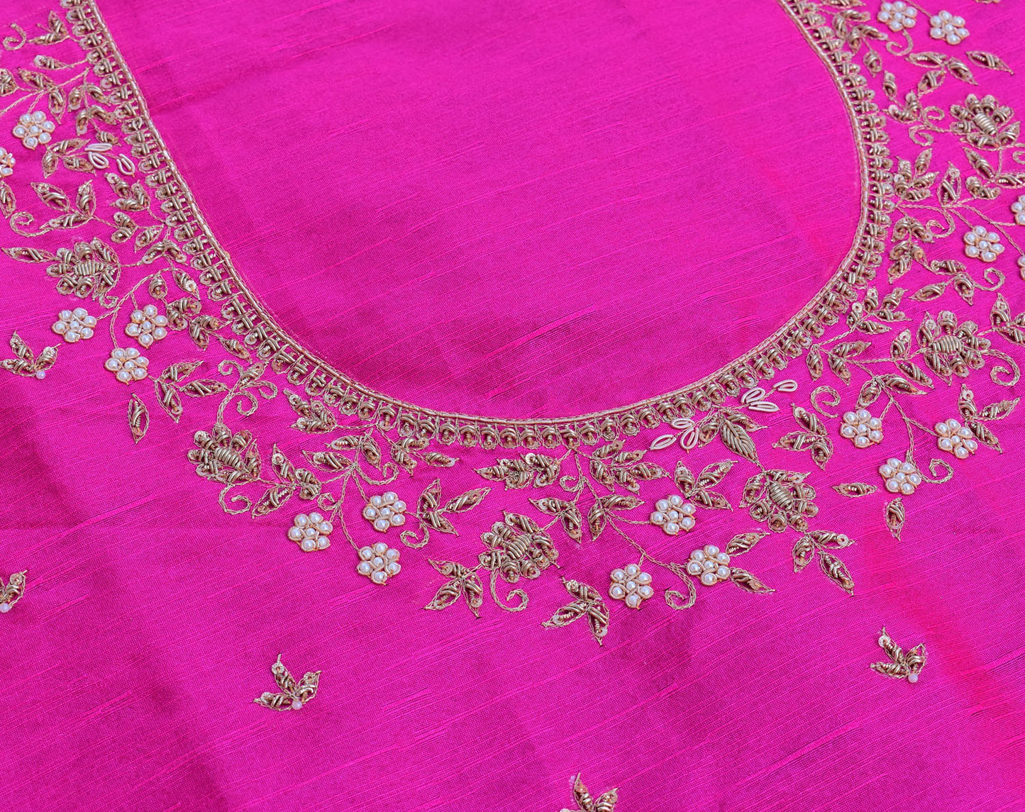 Intricate & Detailed Hand Zardozi, DaBka, Aari , Pearl & Sequin work Blouse Fabric on Art Silk Fabric