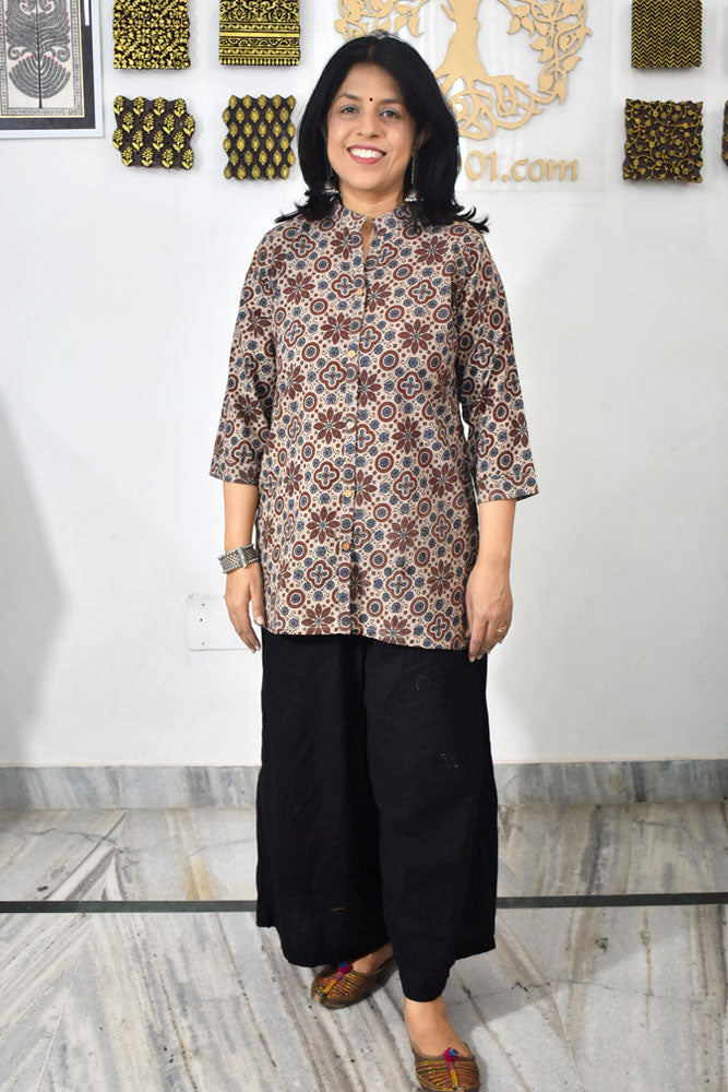Beautiful Hand Block Printed Ajrakh cotton Short kurta, Size 38 to 44 ( all sizes)