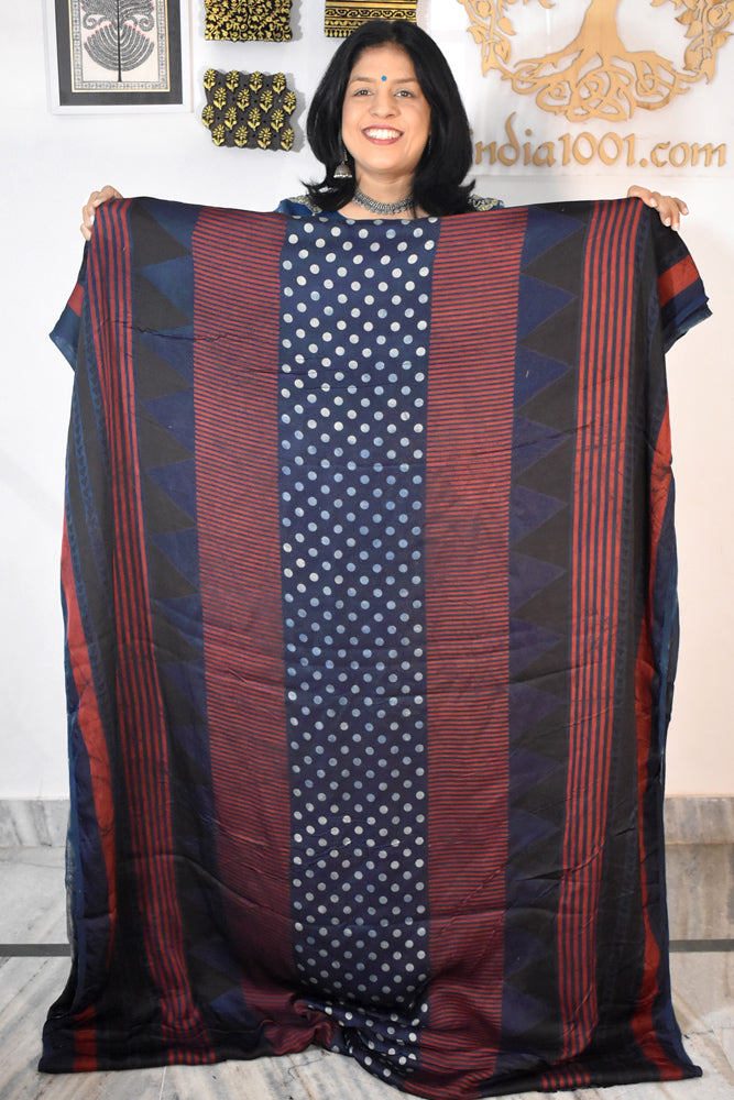 Beautiful Modal Silk Ajrakh Hand Block Print Fabric - 3 mtrs cut