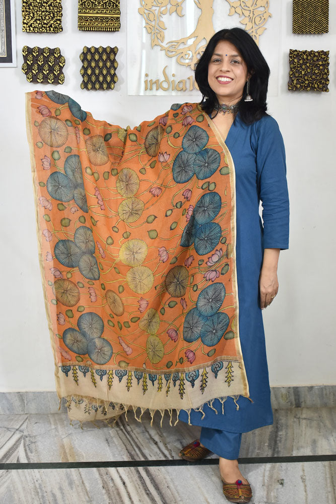 Beautiful Kota Cotton Hand Painted Kalamkari Dupatta