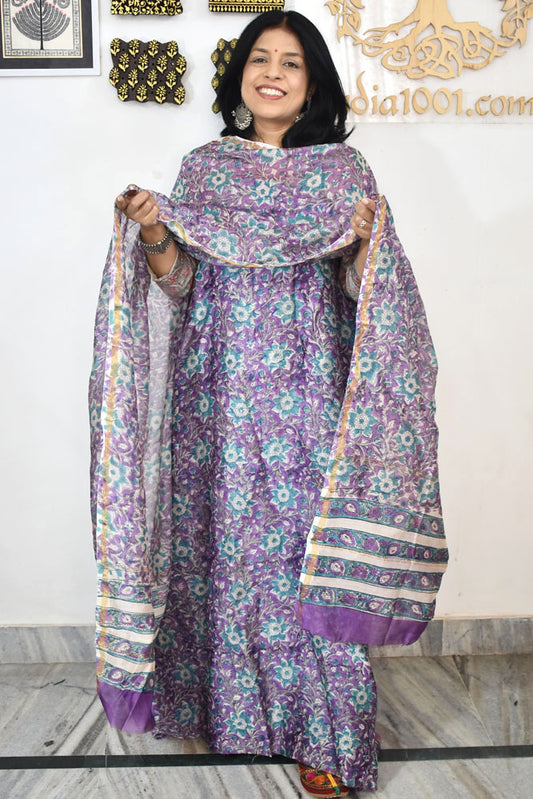 Beautiful Hand Block Printed Chanderi unstitched suit fabric