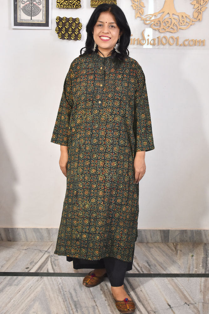 Beautiful Hand Block Printed Ajrakh Cotton kurta, Size 38 to 46 ( all sizes)