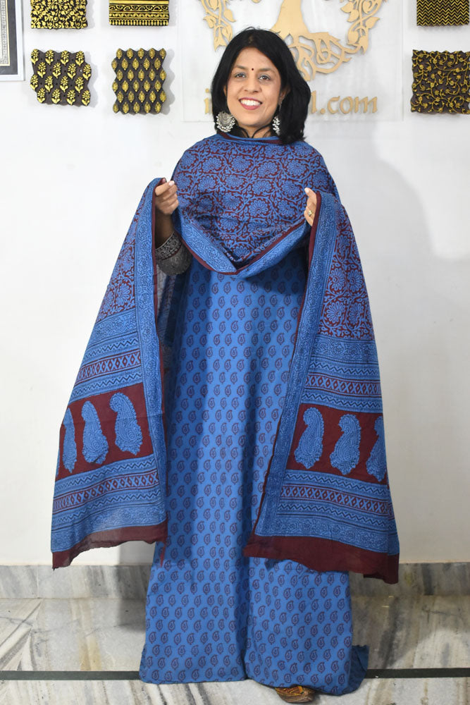 Bagh Hand Block Printed unstitched 3 pc Cotton suit fabric from MP