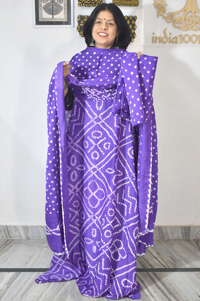 Tie & Dye Kutch Bandhani modal silk Unstitched Suit with Bandhani Bottom