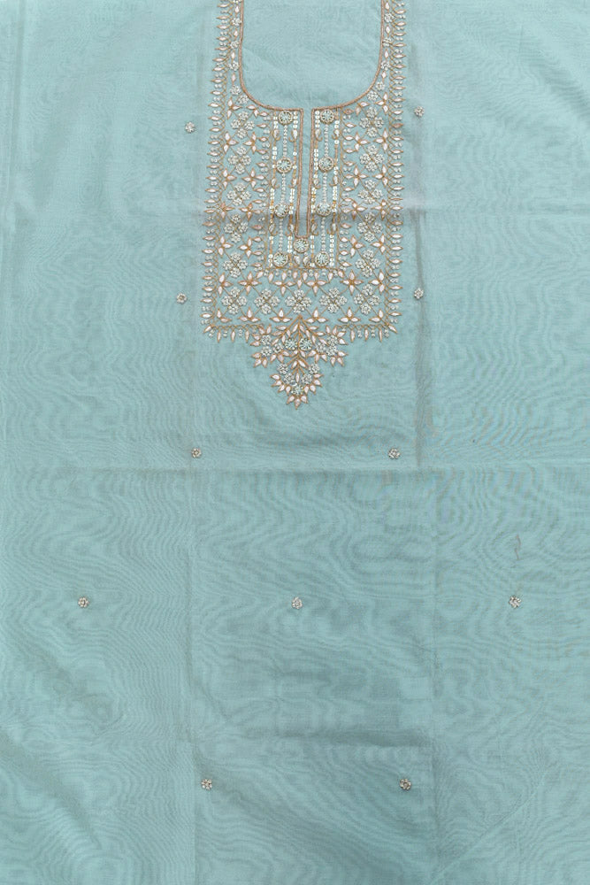 Elegant chanderi Fabric with Hand Embroidery , Aari, Zardozi & Gota Patti Work( 2.5 mtrs)