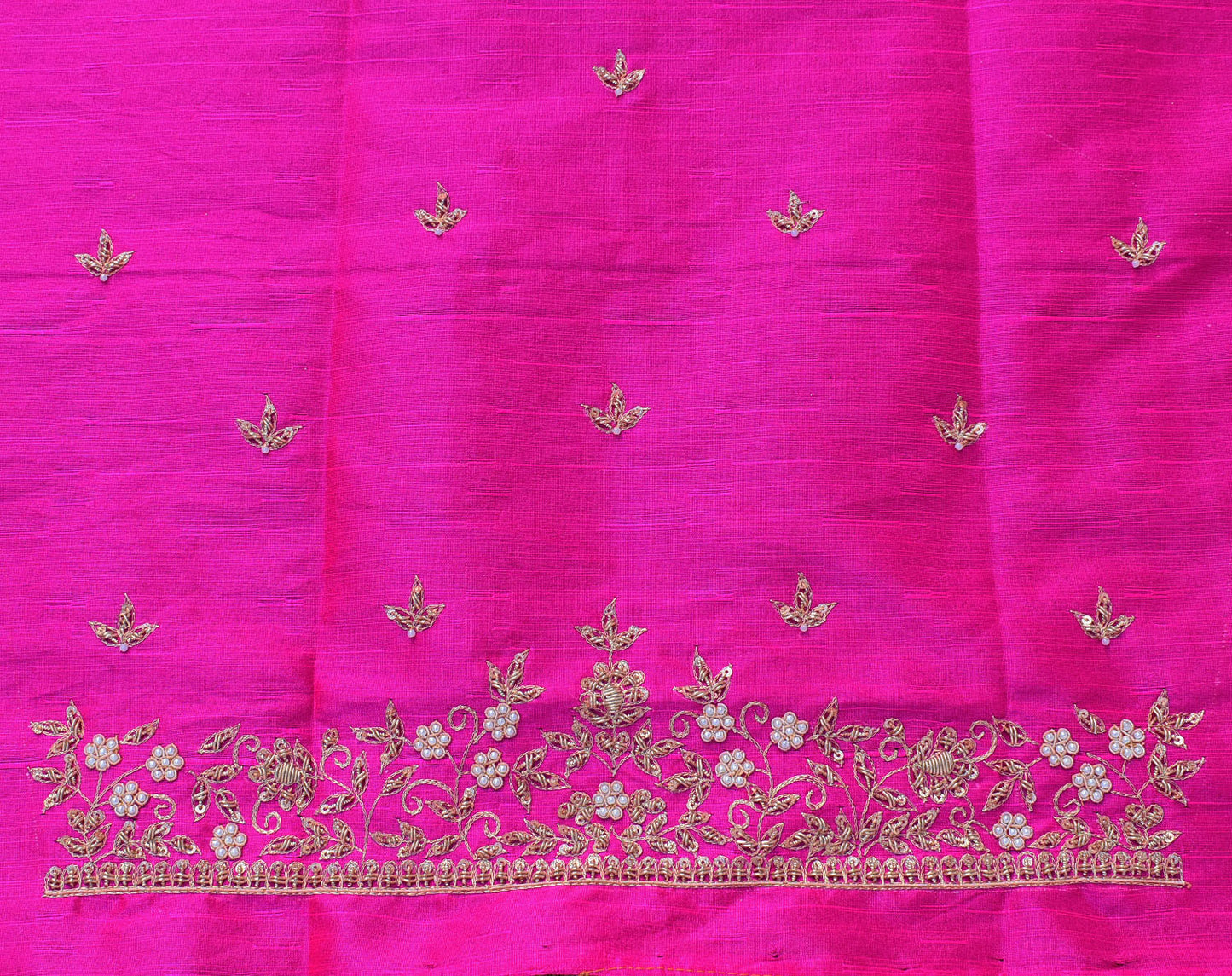 Intricate & Detailed Hand Zardozi, DaBka, Aari , Pearl & Sequin work Blouse Fabric on Art Silk Fabric