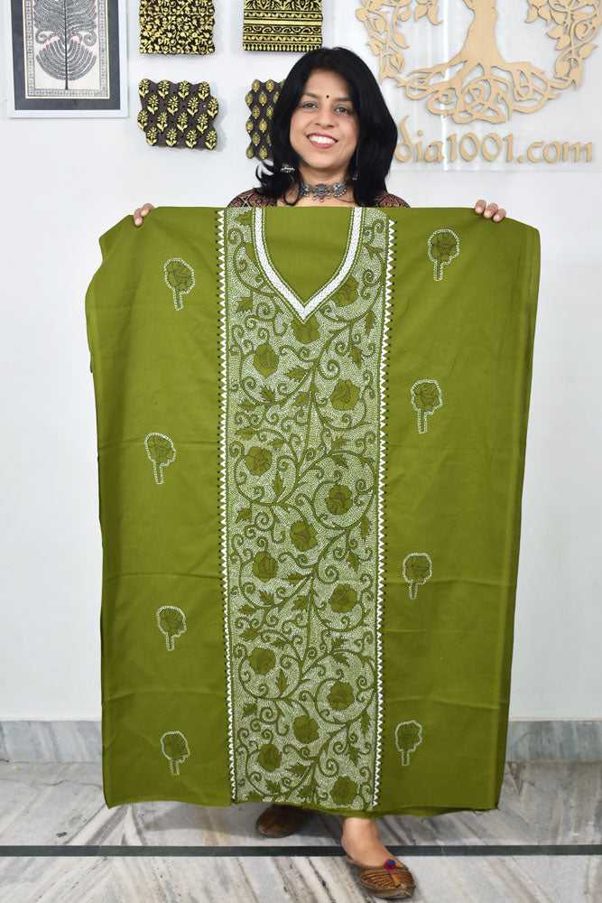 Hand Embroidered Kantha work cotton fabric - (Length 2.8 mtrs )