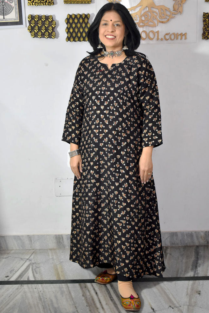 Beautiful Ajrakh Dola Silk Hand Block Print kurta , Size 40 to 46