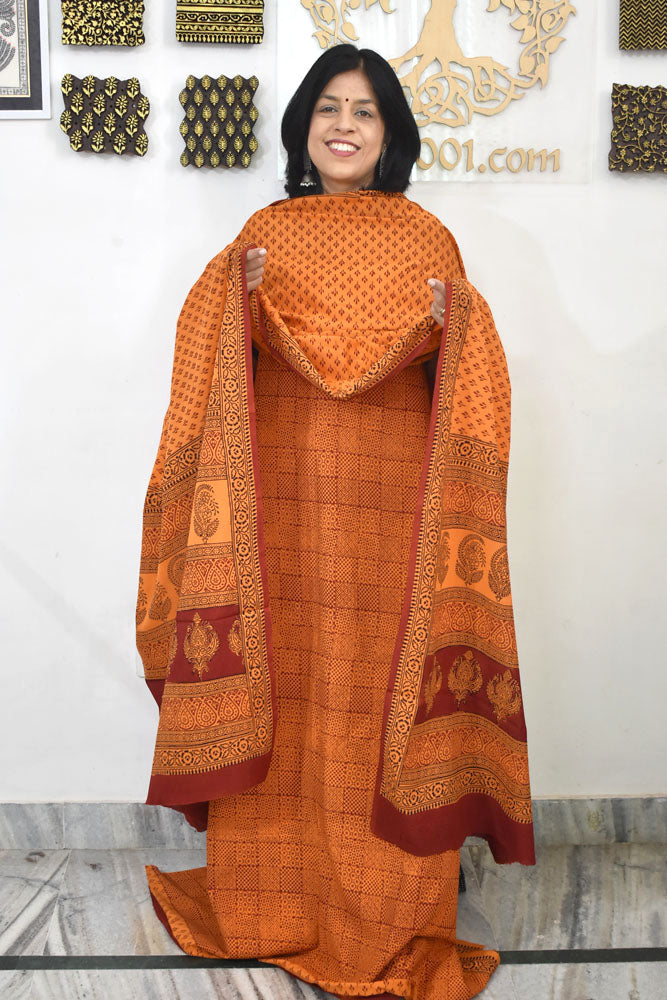Bagh Hand Block Printed unstitched 3 pc Cotton suit fabric from MP