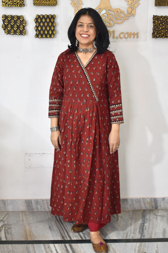 Designer Block Printed Ajrakh cotton Kurta / Dress - Size 38 to 46 ( all sizes)