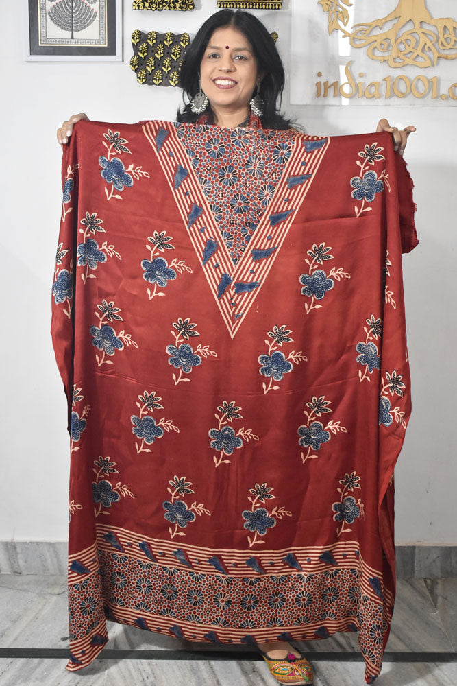 Designer Modal Silk Ajrakh Hand Block Print Kurta Fabric - 2.5 mtrs cut