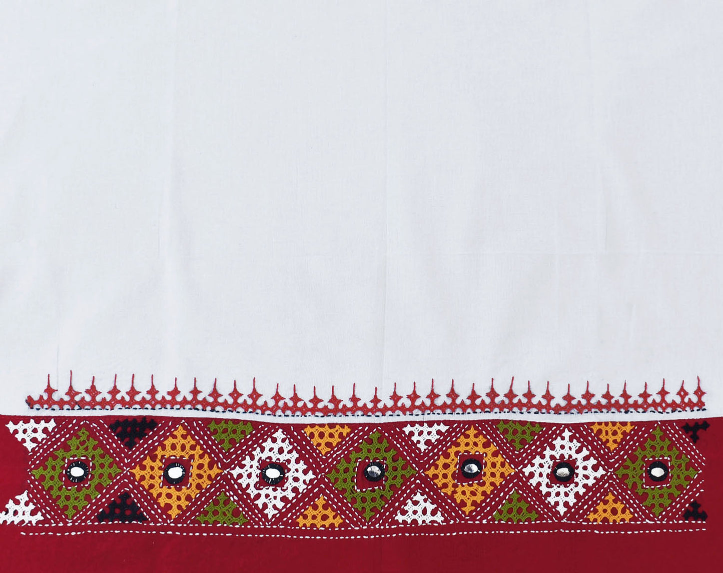 Cotton Blouse fabric with Bengal Hand Embroidery work in Kutch mirror work style