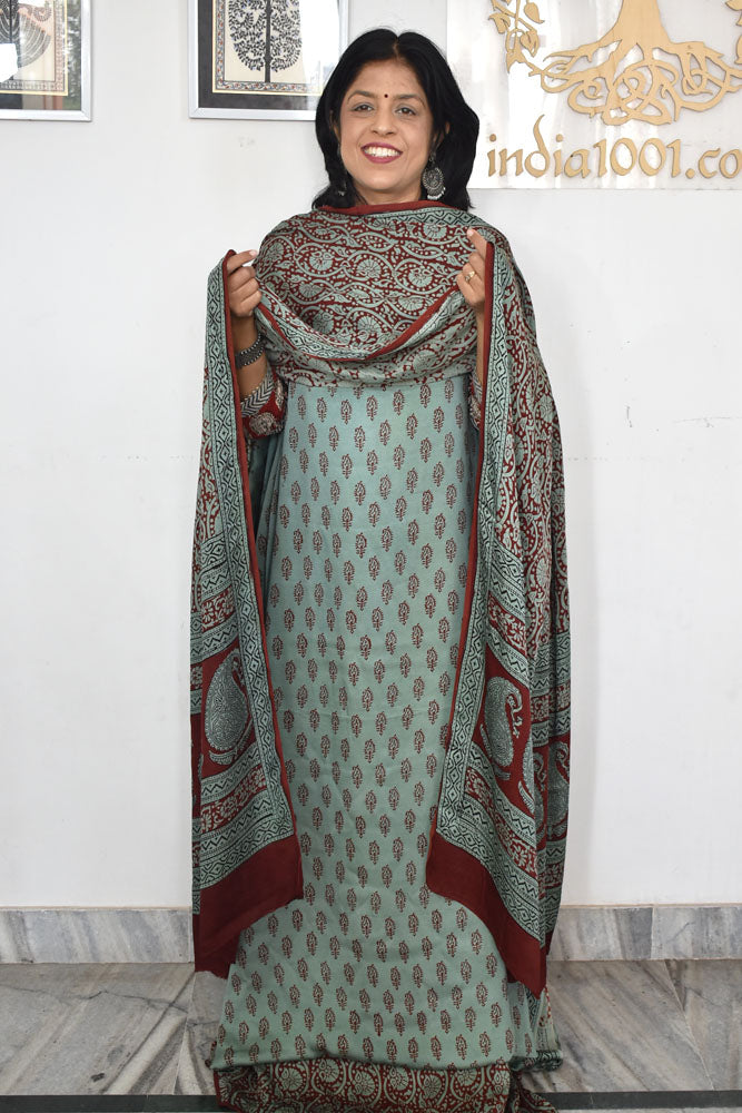Bagh Hand Block Printed unstitched 3 pc Modal silk suit fabric from MP