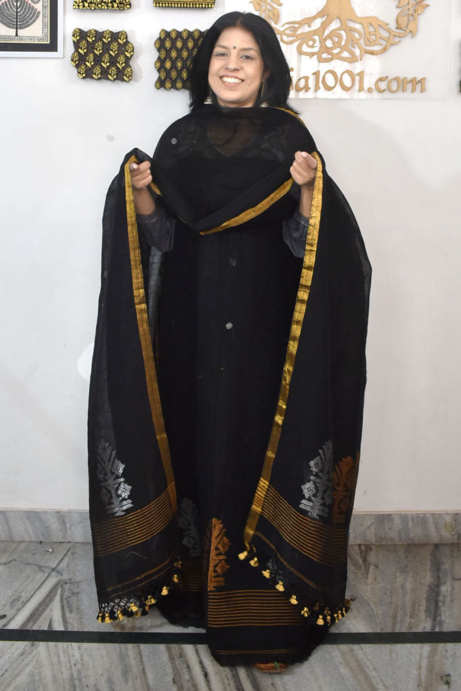 Kalakriti : Beautiful Hand Woven Pure Linen Jamdani Kurta Fabric & Dupatta set