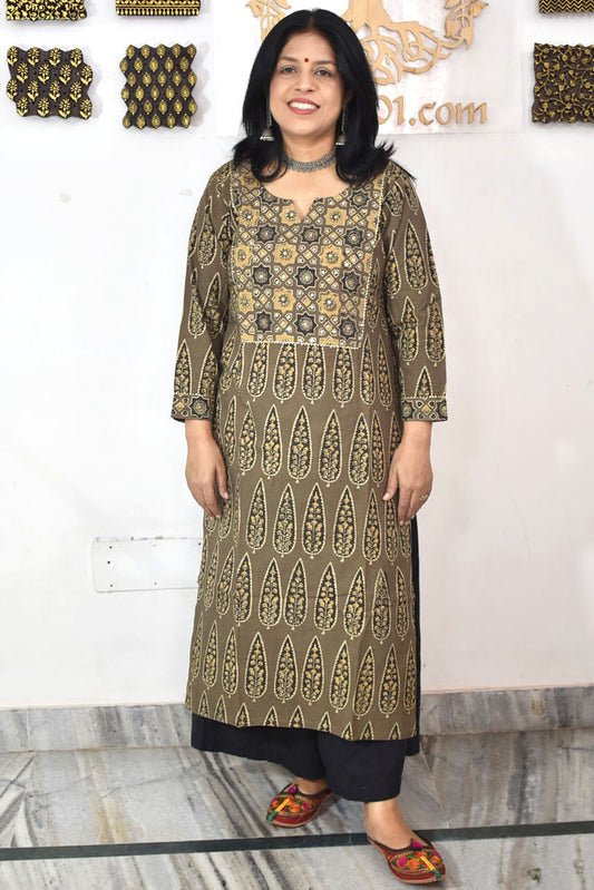 Beautiful Hand Block Printed Ajrakh Cotton kurta